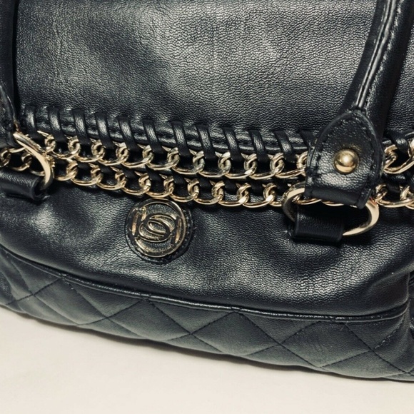 New BEBE Small Black Cross Body Satchel Purse Gold - Picture 5 of 7